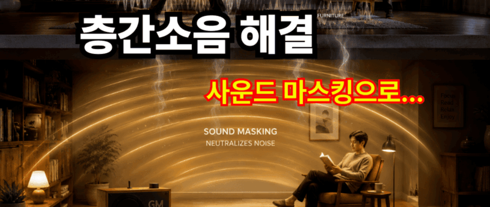 층간소음 해결방법, 왜 ‘사운드 마스킹’이 가장 과학적인가요? 아파트 층간소음 해결방법을 위해 사운드 마스킹 기술을 사용하는 뉴 지니어스메이트 시각화 이미지